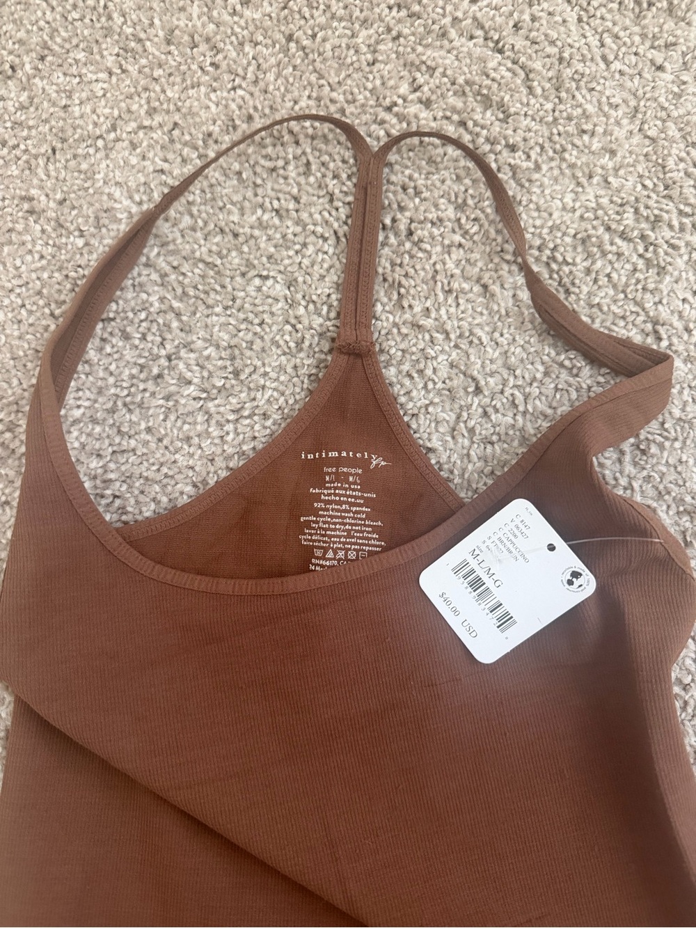 NWT Dark Brown Free People intimately Spaghetti Strap Mini Dress - Picture 6 of 9